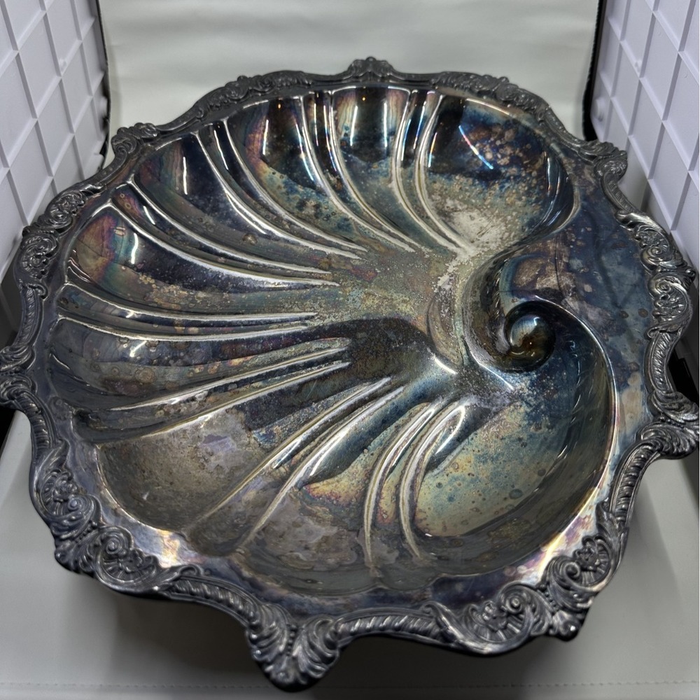 Poole Silver Plate Old English Shell Centerpiece Bowl EPC Nautilus 5013